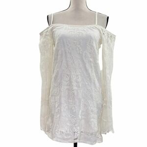 La Hearts White Lace Cold-Shoulder Bell Sleeve Top